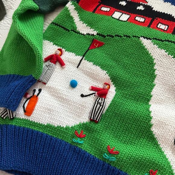 Vintage Rare Cotton Salsa Blue & Green handmade Golf chunky Sweater Size M - Picture 3 of 8